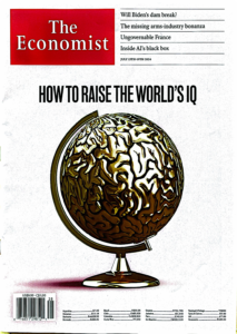 Cover image of an issue of The Economist with an image of a globe.